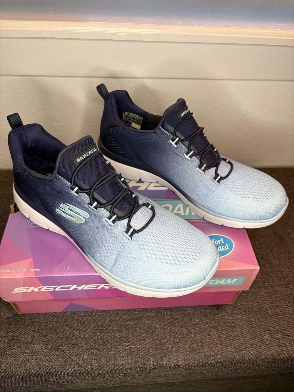 Skechers Men's Navy to Light Blue Gradient Slip-On Athletic Sneakers